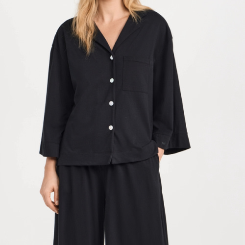 Petite Plume Women's Luxe Pima Black Wide Leg Pajama Set | Shopbop