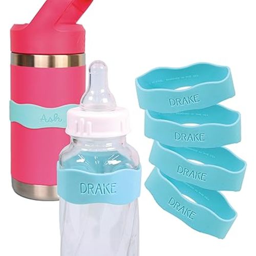 InchBug Orbit Labels Baby Bottle and Water Bottle Silicone Name Bands – Personalized Reusable Label Set for Daycare, Sippy Cups, Preschool, Elementary School, Dishwasher Safe, 4-Pack (Tropical Lagoon)
