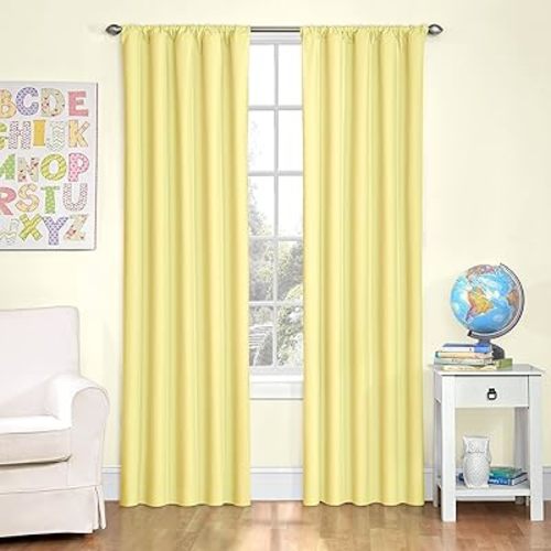 ECLIPSE Microfiber Blackout Thermal Rod Pocket Window Curtains for Bedroom or Nursery (Single Panel), 42" x 84", Yellow