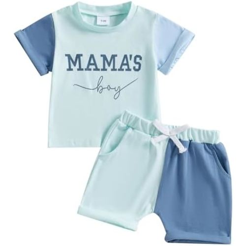 Baby Boy Summer Clothes Letter Contrast Short Sleeve T-shirt Top and Elastic Shorts 2 Pcs Set Toddler Infnat Outfit