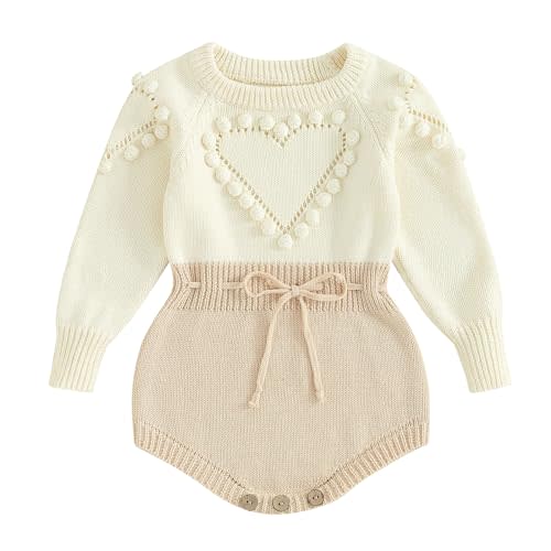 Karwuiio Toddler Infant Baby Girl Knit Sweater Romper Long Sleeve One Piece Jumpsuit Fall Winter Clothes