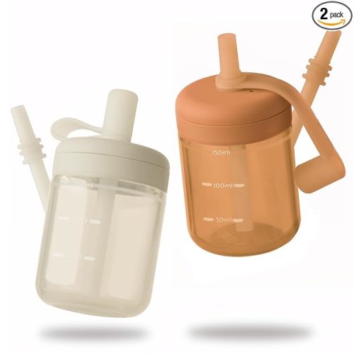 Moonkie Baby Straw cup | Silicone Toddler Sippy Cup Training Cup with Straw Lid | BPA-Free Drop-Proof Baby Cup | Led Weaning | 6 Months+, 5 oz, 2pack
