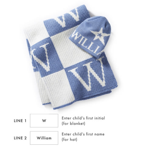 Initial Block Baby Stroller Blanket and Knitted Hat Gift Set