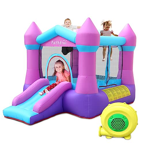 AirMyFun Pink Inflatable Toddler Bounce House with Blower, Indoor/Outdoor Jumping Castle for Kids 3-8, Inflatable Bouncy House with Slide, 82011B