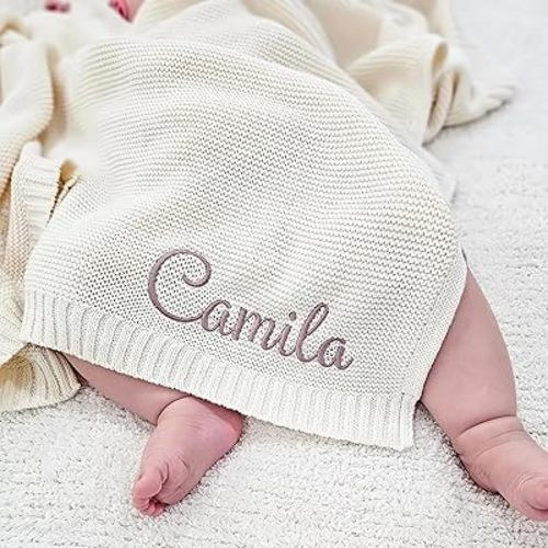 Baby Blanket, Personalized Embroidered Baby Name Blanket, Custom Knit Baby Blanket, Embroidered Name Nursery Blanket, Newborn Baby Gifts, Gifts for Baby Boy, Baby Girl, Birthday, Christmas