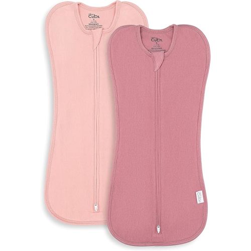 Comfy Cubs Swaddle Blanket Baby Girl Boy Easy Zipper Wrap 2 Pack Newborn Infant Sleep Sack (Small 0-3 Months, Blush, Mauve)