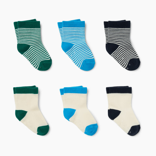 Small Story 6 pack socks - Green/Blue, 0-3 M