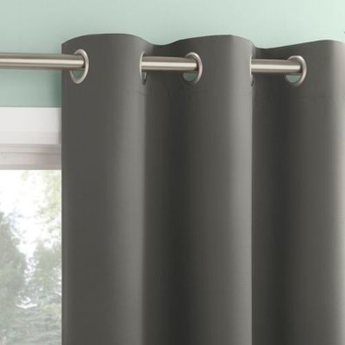 2pc 37"x63" Sun Zero Tedrow 100% Blackout Grommet Curtain Panel Pair Black: Modern Thermal Insulated, Noise Reduction