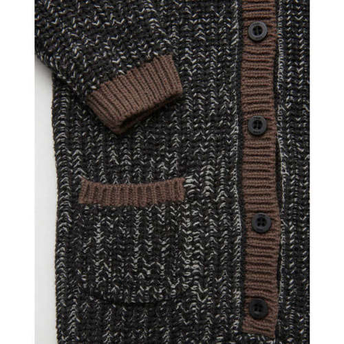 Chunky Ribbed Knit Round Neck Long Sleeve Loose-Fit Romper, Black Melange & Brown - 7AM Enfant | Maisonette