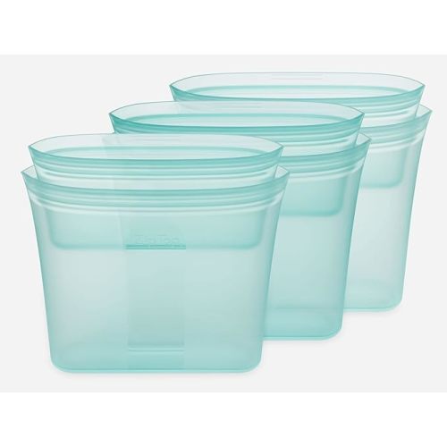 Zip Top Reusable Food Storage Bags | 3 Bag Set [Teal] - 3 Sandwich, 3 Snack | Silicone Meal Prep Container | Microwave, Dishwasher and Freezer Safe | Made in the USA - 6 Bag Set