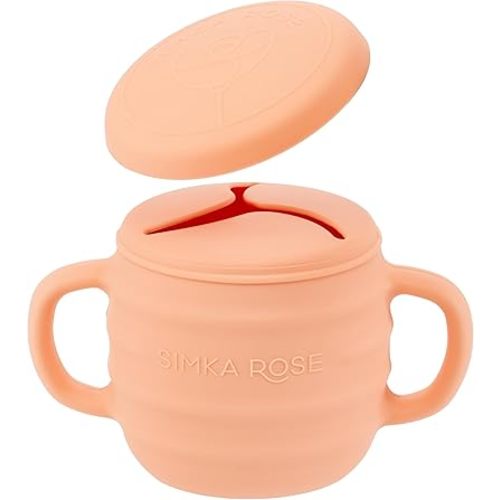 Simka Rose Silicone Snack Cups for Toddlers - Spill Proof Baby Snack Container with Lid for Easy Travel - Unique 3 Flap Design to Control Messes - Wide for Easy Access and Handles for Toddler Eating