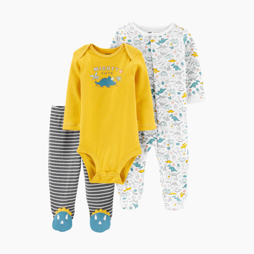 Carter's 3-Piece Footie Set - Gold Mighty Cute/Dino, 3M