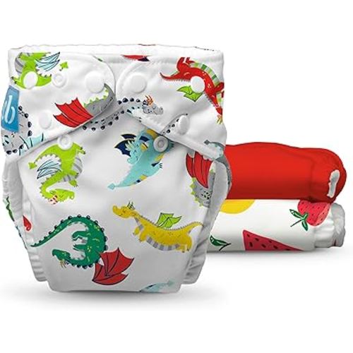 Charlie Banana Reusable Washable Cloth Diapers, Adjustable One Size for Baby Girls Boys, Soft Pocket Diapers with Absorbent Inserts - Dragon Feast, 3 Pack