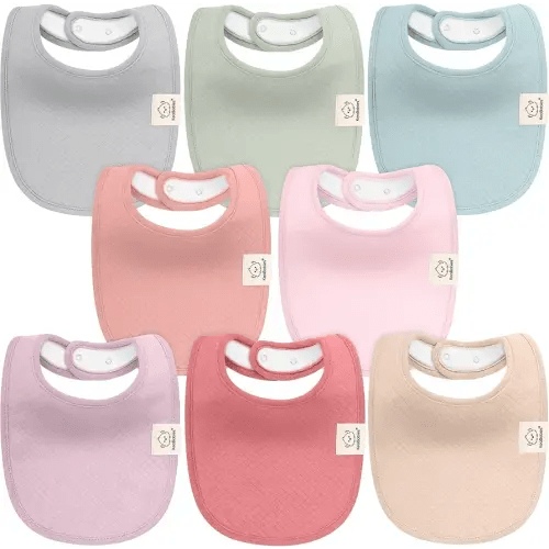 8-Pack Organic Baby Bibs for Girls, Boys - Quilted Cotton Cloth Baby Drool Bibs for Drooling and Teething Toddler, Newborn, Infant, Soft & Super Absorbent (Muted Pastel)