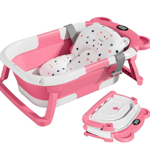 Collapsible Baby Bathtub, Baby Bath Tub with Soft Cushion & Real-Time Thermometer, Baby Bathtub Infant to Toddler Tub (0-36 Months), Portable Newborn Travel Bath tub