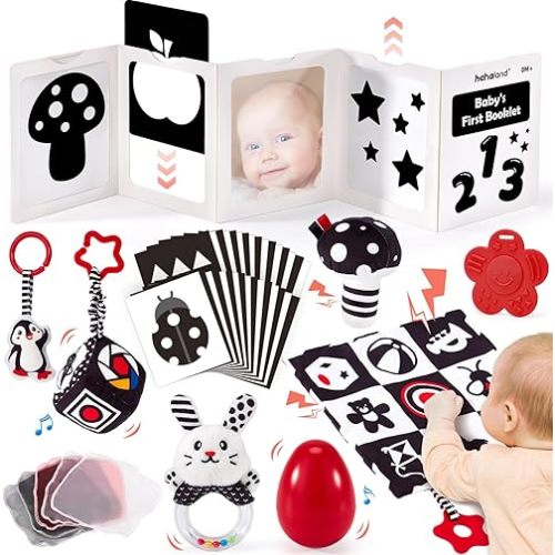 hahaland High Contrast Baby Toys for Newborn - Infant Baby Black and White Sensory Newborn Toys for Brain Development Montessori Tummy Time Toy for 0 3 6 Months Newborn Travel Toys