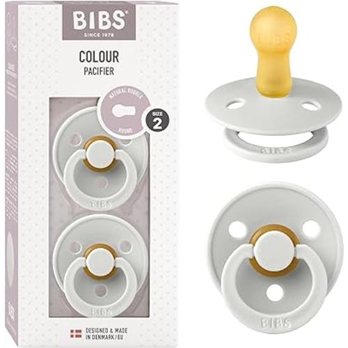 BIBS Pacifiers | Natural Rubber Baby Pacifier | Set of 2 BPA-Free Soothers | Made in Denmark | Haze | Size 6-18 Months