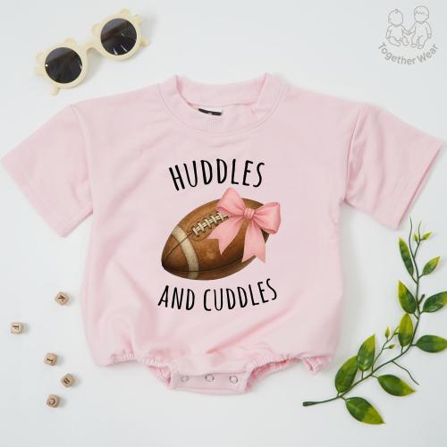 Football Cuddles and Huddles Baby Romper, Baby Girl Football Toddler, Fall Natural Bodysuit, Gameday Baby Clothes, Newborn Gift