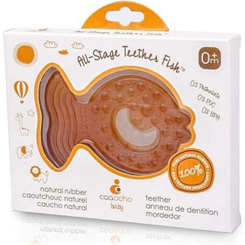 CaaOcho Pure Natural Rubber Teething Baby Toy, One-Piece Hygienic Design Teether for Babies, BPA Free, Covers All Teething Stages, All Natural, Textured for Sensory Play, Teething Toy for Molars
