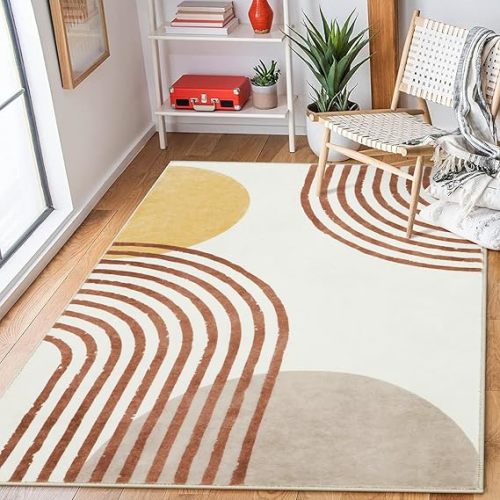 Wonnitar Boho Rug for Bedroom, 3x5 Washable Rug for Nursery, Bohemian Kids Rug Soft Non-Slip Small Living Room Area Rug, Mid Century Modern Soft Floor Carpet for Girls Baby Room (Orange,3'x5')