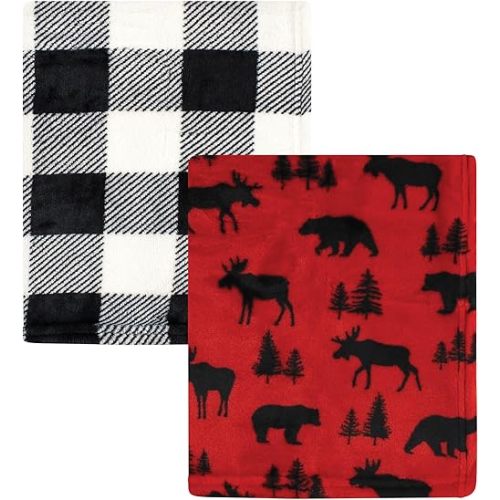 Hudson Baby Unisex Baby Silky Plush and Coral Fleece Blanket, Red Moose Bear, 30x36 inches