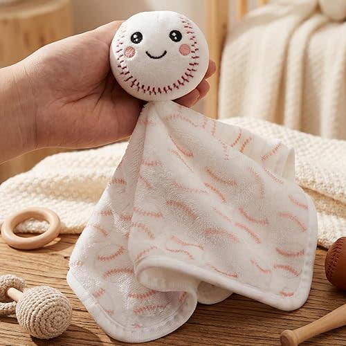Moukeren 11 Inch Plush Baseball Baby Lovey, Baseball Blanket for Baby, Soft Security Throw Blanket for Comforting Loveys for Boys and Girls, Newborn Gift