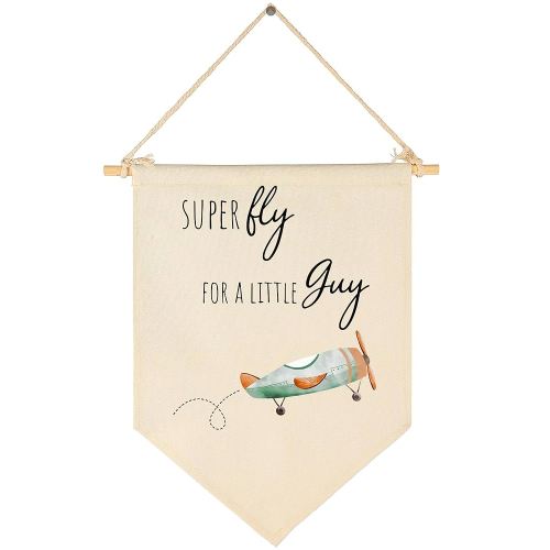 Super Fly for a Little Guy-Airplane Decor-Baby Gift Shower-Flag Decor Gift for Boys Girls Newborn Kids-Banner Wall Sign Present for Nursery Baby Room Playroom Bedroom Front Door