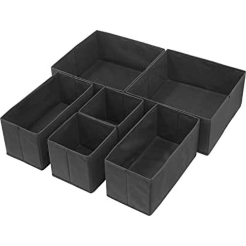 Simple Houseware Foldable Cloth Storage Box Closet Dresser Drawer Divider Organizer Basket Bins for Underwear Bras, Black (Set of 6)