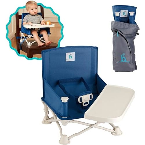 hiccapop OmniBoost Travel Booster Seat with Tray for Baby | Folding Portable Baby Booster Seat for Dining Table, Camping, Beach, Grandma’s | Tip-Free Design Straps to Kitchen Chairs - Booster Chair