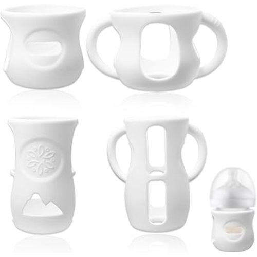 4 Pcs Silicone Sleeves for Philips Avent Glass Baby Bottle - for Avent Glass Baby Bottle Sleeves - Baby Bottle Sleeve Handler - Glass Baby Bottle Protector - 4 & 8 oz, with & Without Handles