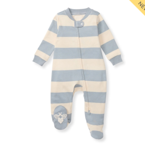 Burt’s Bee’s | Organic Cotton Sleeper | Rugby Stripe, Blue | 3-6