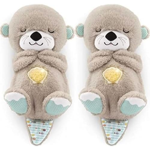 Fisher-Price Baby Toy Soothe 'n Snuggle Otter Portable Plush Sound Machine with Music Lights & Breathing Motion for Newborns 0+ Months (Pack of 2)