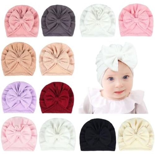 QandSweet Infant Girls Bow Hats Cotton Linen Cap for Baby Shower 3-36 Months