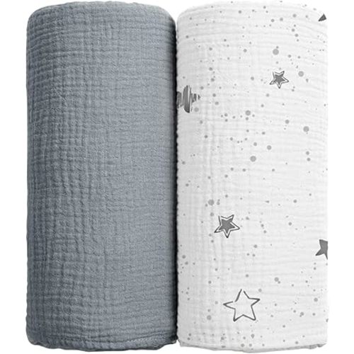 lulumoon Baby Muslin Swaddle Blankets: Soft Receiving Blanket for Newborn - Cotton Swaddling Blanket for Neutral 2Pack(Starry Sky Gray)