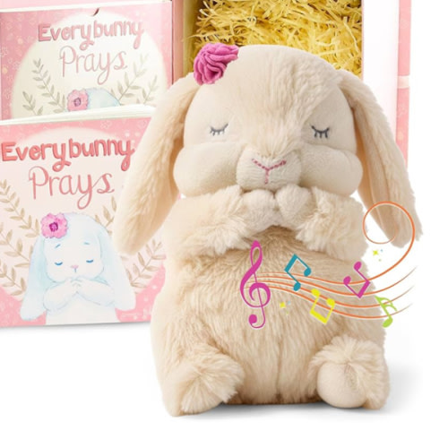 Tickle & Main Everybunny Prays Bunny Plush & Musical Prayer Toy for Christening Gifts for Girls - Pink, 7 in - Baby Dedication & Baptism Gifts for Girls with Illustrated Board Book