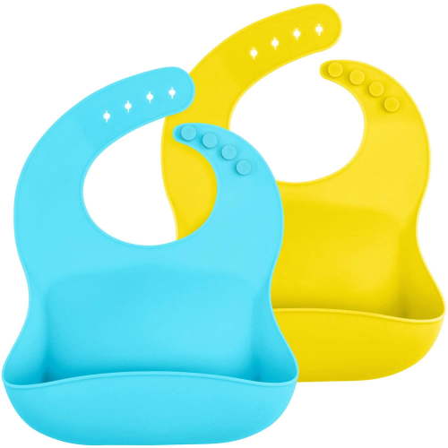 Waterproof Silicone Baby Bibs (Set of 2) | Pocket to Catch Food