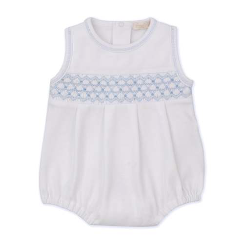 Smocked White Sleeveless Bubble with Blue CLB Summer 25