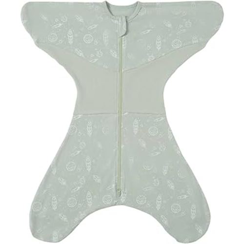 GROWNSY Transitional Swaddle Sleep Sack 3-6 Months, 100% Cotton Starfish Design Baby Swaddle Sack, Dual-Zipper for Easy Diaper Changes, Proper Hip Development & Openable Foot Button, 12-20lbs, Green