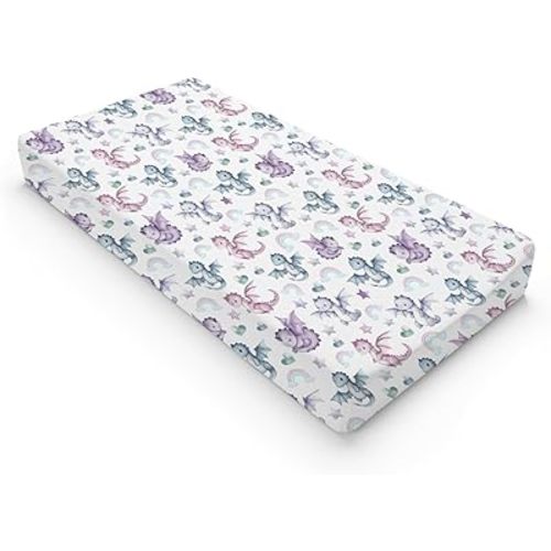 Fairytale Dragons Rainbow Love Stars Baby Changing Pad Covers Boy Girl 32''x16'' Cute Baby Dragons Hearts Fitted Diaper Change Table Mats Jungle Animals Soft Breathable Nursery Changing Table Sheets