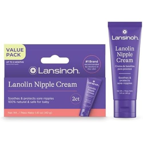 Lansinoh Lanolin Nipple Cream Safe for Breastfeeding Baby, 100% Natural Nipple Butter for Mom, Breastfeeding Essentials, 1.41 Ounces