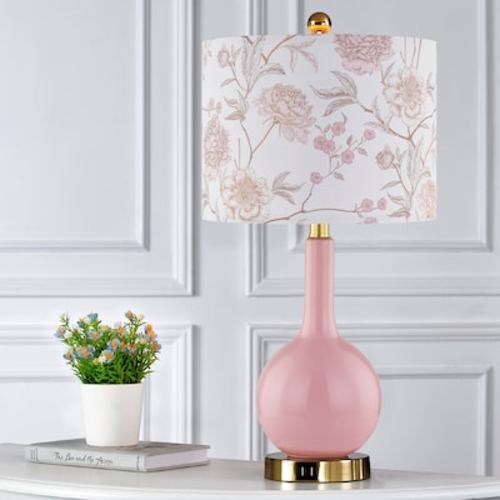 UrFurnishings ceremic table lamp 24-in Pink LED Touch Table Lamp with Linen Shade TD-137 at Lowes.com