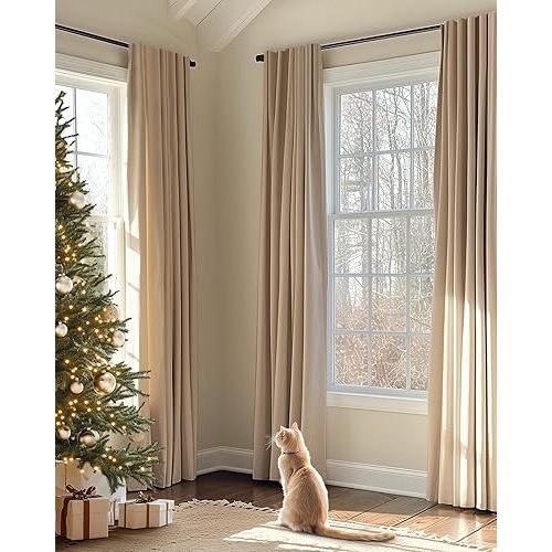 jinchan Velvet Curtain for Living Room, Thermal Insulated Luxury Drape for Bedroom 108 Inch Long, Stylish Privacy Curtain Room Darkening Extra Long Window Treatment Rod Pocket 1 Panel, Latte