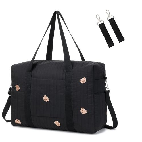 Diaper Bag Tote with Insulated Pockets and Stroller Hooks for Travel (Black-gold, Large)