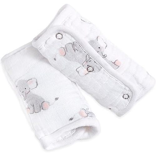 Aden by aden + anais Strap Cover; 100% Cotton Muslin Strap Covers with 100% Polyester Fill; 2-Pack; Safari Babes - Elephant