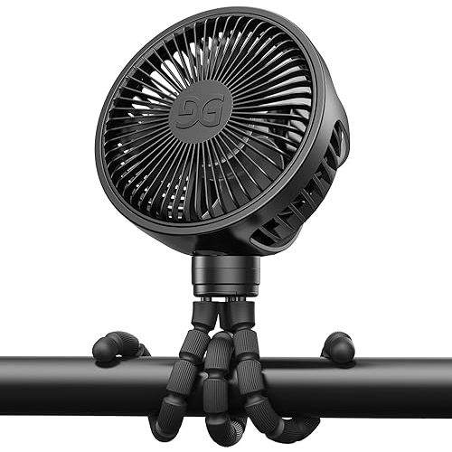 GUSGU Stroller Fan Clip on for Baby, Flexible Tripod & Rechargeable Battery, Small Personal Fan, Mini Portable Fan for Travel, Handheld, Car (Black)