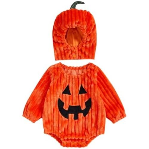 Toddler Baby Pumpkin Costumes Newborn Halloween Clothes Long Sleeve Grimace Romper with Hat Set Cute Bodysuit