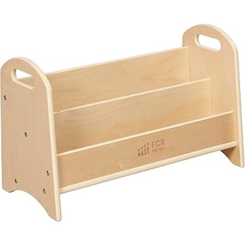 ECR4Kids 2-Shelf Tabletop Book Display with Handles, Beginner Bookshelf, Natural