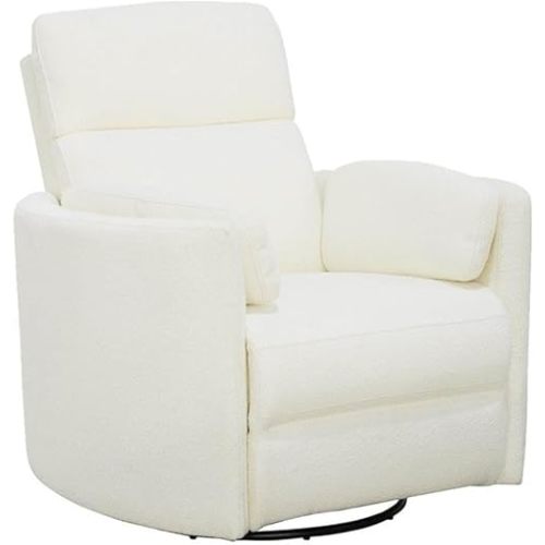 Radius Contemporary Chenille Fabric Power Swivel Glider Recliner with Luxurious Foam, USB Charger, Chaise-Style Footrest, 240-Degree Swivel, in Revel Oyster/White Finish