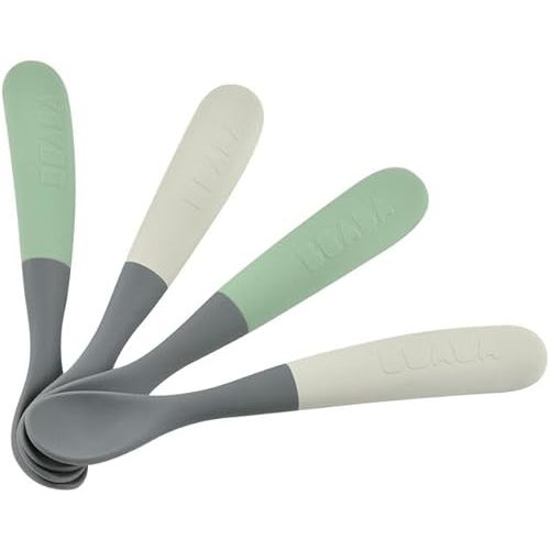 BEABA First Stage Two Tone Silicone Baby Spoons, Mineral