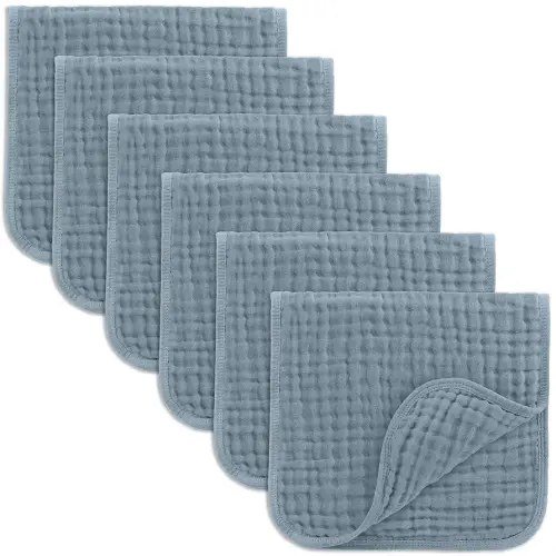Comfy Cubs Muslin Burp Cloths 20" x 10", Pack of 6 - Large, 6-Layer, Ultra Absorbent 100% Cotton for Baby Drool and Messes - Soft, Safe & Gentle Baby Burp Cloths Set for Boys & Girls - Pacific Blue